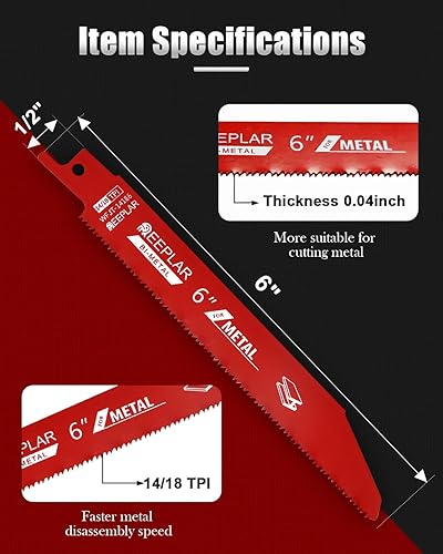 Miniatura 3 de Paquete de 25 hojas de sierra recíproca de 6 pulgadas 1418 TPI bimetálicas para metal, 6 pulgadas, 18-TPI hojas de sierra recíproca reemplazan