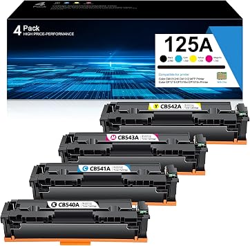 125A Toner Cartridge Set CB540A CB541A CB542A CB543A Replacement for HP 125A High Yield Toner Cartridge for Color MFP CM1312 CM1312nfi Pro CP1215 CP1518ni CP1515n Series Printer Ink 4-Pack, B/C/Y/M