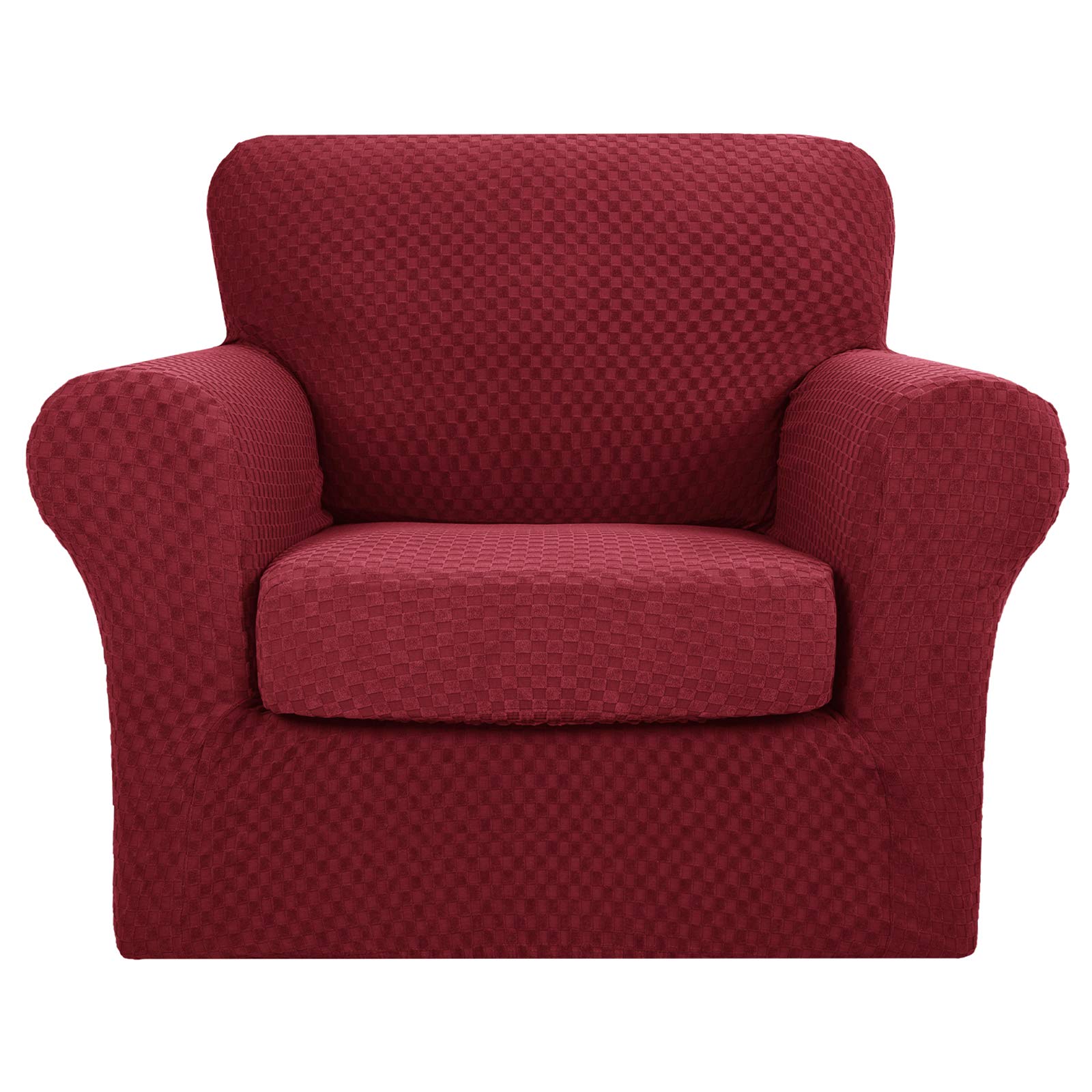 MAXIJIN 2-delige nieuwste Jacquard stoelhoezen met armen Super Stretch antislip stoel Slipcover voor woonkamer honden huisdier vriendelijke fauteuil cover (1-zits, wijnrood