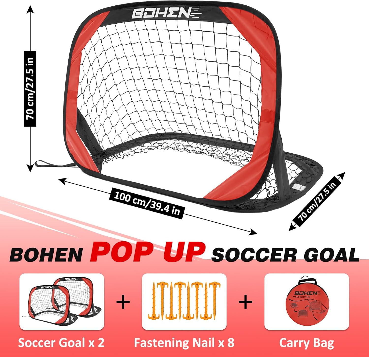 BOHEN Pop Up Soccer Goals for Kids-Foldable Portable Soccer Net for Outdoor Indoor Backyard Beach(3.3x2.2FT)