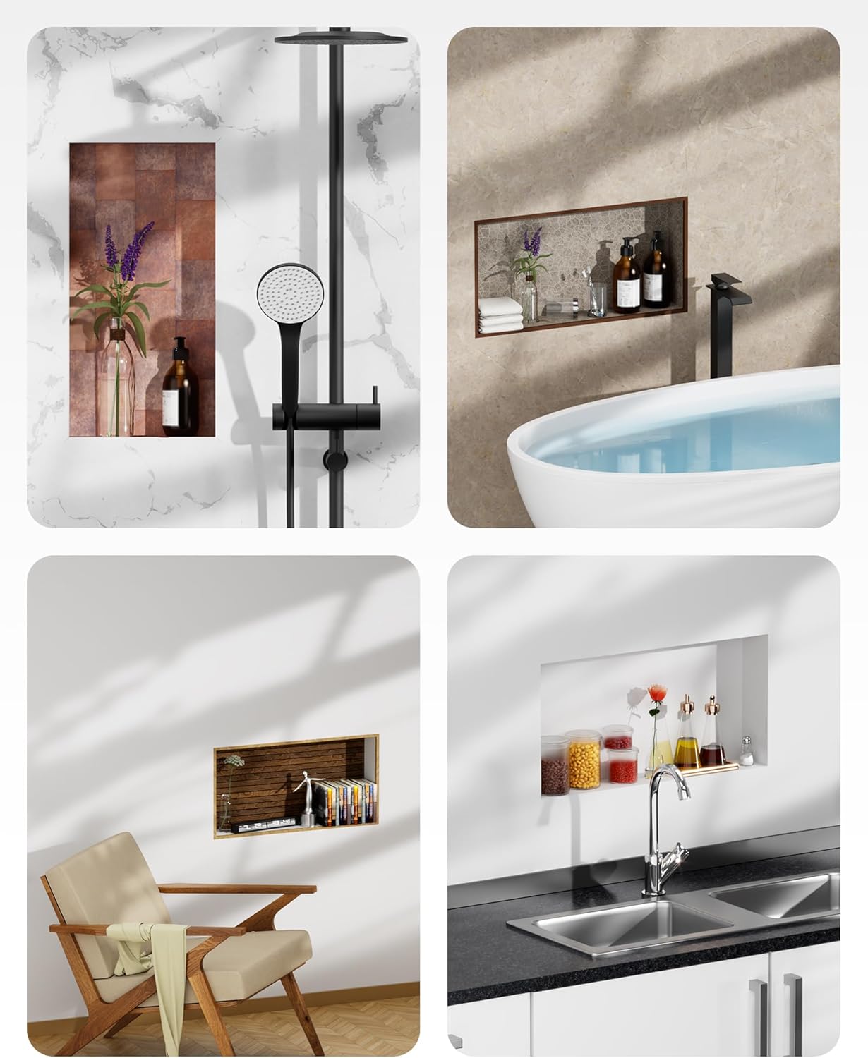 Shower Niche Insert Tile Ready 16" x 28" Recessed Wall Niche for Bathroom Storage Plenty of Space Square Corners Sealed Waterproof Shelf, Matte Black