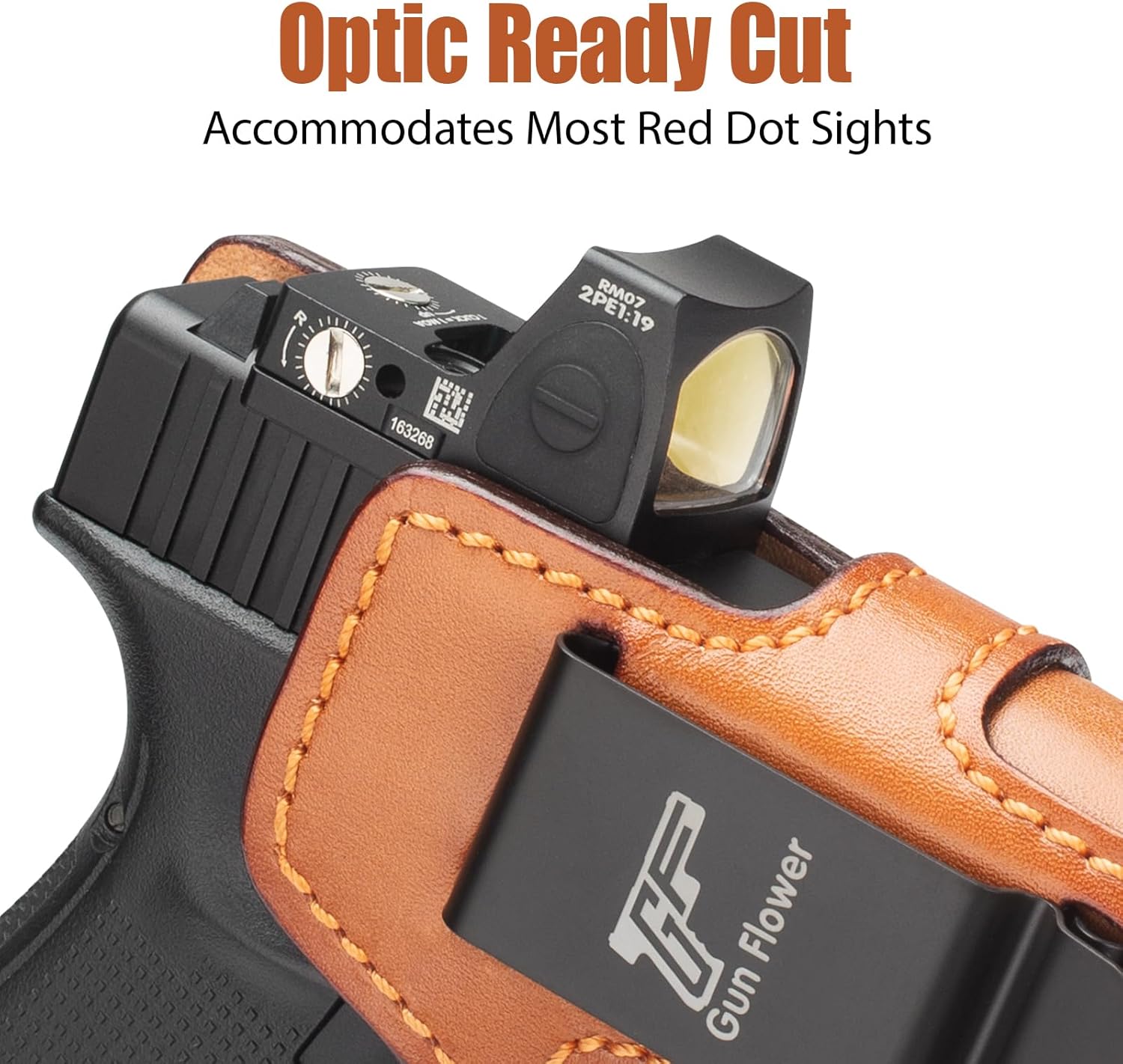 GUN & FLOWER IWB Leather Holster Fit: Glock 19 19X 23 32 44 45 (Gen 1 2 3 4 5 6)/ MOS & Ruger RXM & PSA Dagger Compact - Optic Ready Available, Inside Waistband Carry, Fit 1.5"-1.75" Belts, Right Hand