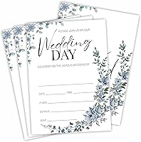 25 Blue Wreath Greenery Wedding Invitations with Envelopes - Double-Sided Fill-in Cards for Engagements, Receptions & Parties by WeMaison