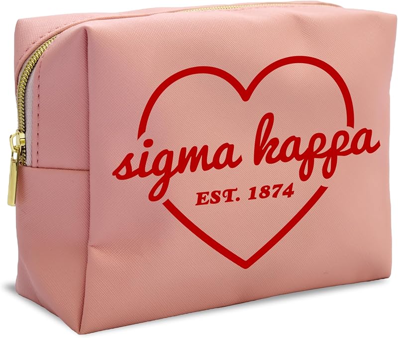 Sigma Kappa Makeup Bag - Multi-Purpose PU Leather, Water-Resistant Makeup travel bag with Licensed Design and Zipper Closure, Perfect Sigma Kappa Sorority Gifts for Women