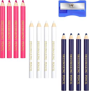 13PCS Fabric Pencils for Sewing, White Water Soluble Sewing Fabric Maker with Sharpener White Marking Pencils Tailors Chalk for Tailors, Quilting, Dressmaker & DIY Crafts 8.75cm