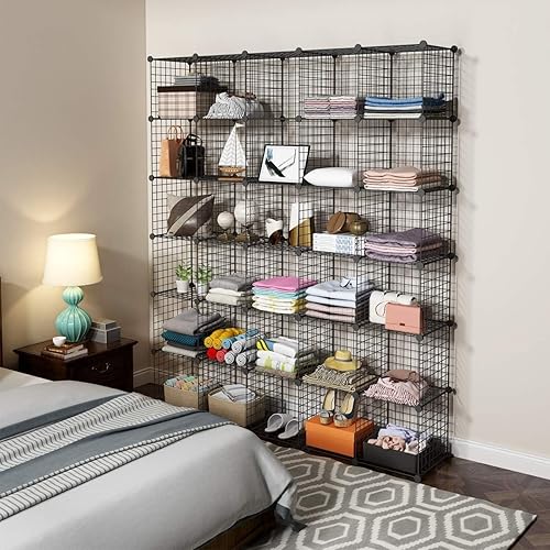 Miniatura 6 de Rejilla de metal de 14 x 14 pulgadas, 30 unidades, estantería modular de cubos, estantería apilable para oficina, dormitorio y sala de estar
