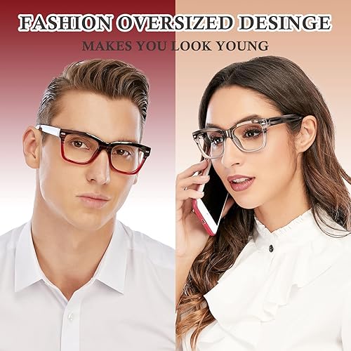 Miniatura 5 de AQWANO Gafas de lectura de gran tamaño con bloqueo de luz azul, lector de diseño de moda para computadora para mujeres y hombres,