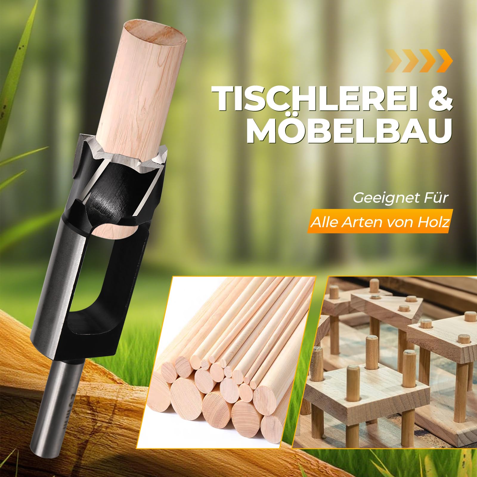 4 Stück Zapfenbohrer Set für Tischlerarbeiten, Rundschaft Kohlenstoffstahl Zapfenschneider Dübelbohrer Holzdübellochschneider für die Holzbearbeitung und Möbelherstellung (8/10/12/15mm)