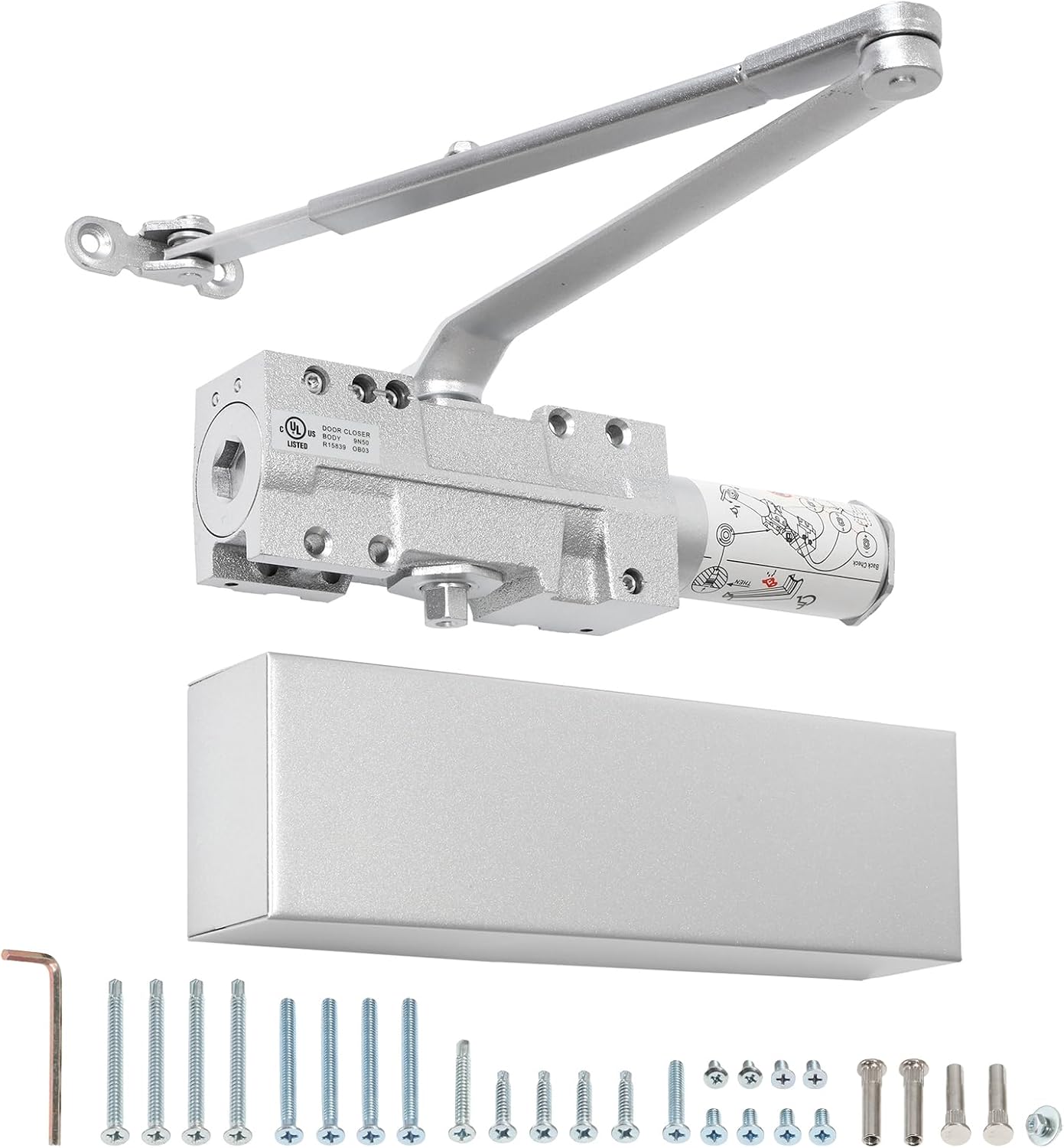 IRONWALLS Automatic Door Closer Commercial or Residential, Heavy Duty Door Closer Hydraulic with 1-6 Adjustable Spring Size for Door Weights Up to 330LBS, Surface-Mounted Door Closing Mechanism