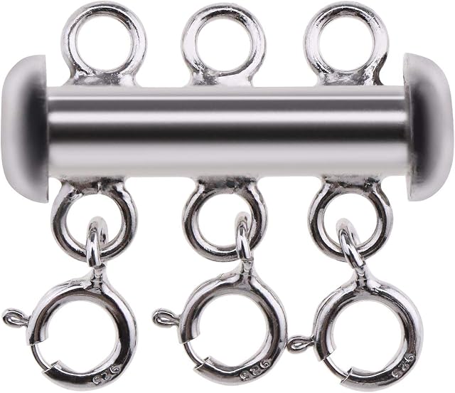 YINETTECH 3 Strand Layered Spacer Sliding Tube Clasps Connector with 3pcs Spring Ring Clasps S925 Set Jewelry Craft Making Findings Bracelets Necklaces Platinum Plated