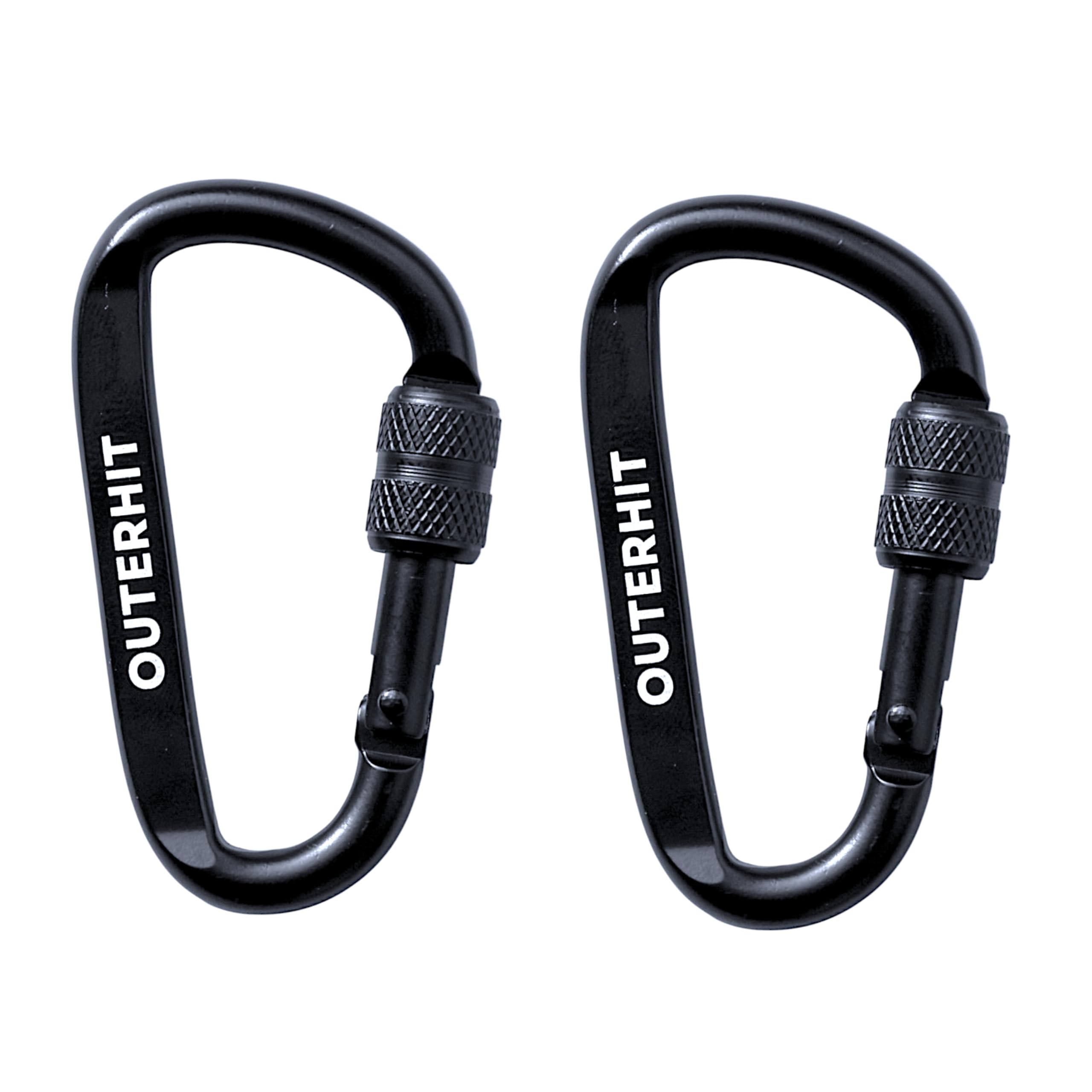 OUTERHIT Locking Carabiner - Lightweight Aluminum D-Shaped Carabiner for Camping, Hiking, Backpacking, Outdoor Adventures, Ideal Keychain Clip (2-Pack)