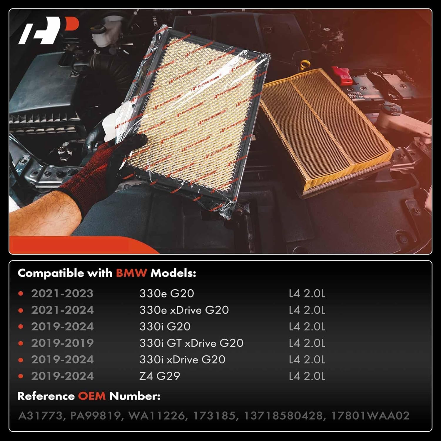 A-Premium Engine Air Filter Compatible with BMW G20 Series 330e 2021-2023, 330e xDrive 2021-2024, 330i 2019-2024, 330i GT xDrive 2019-2019, 330i xDrive 2019-2024, G29 Series Z4 2019-2024, 2.0L