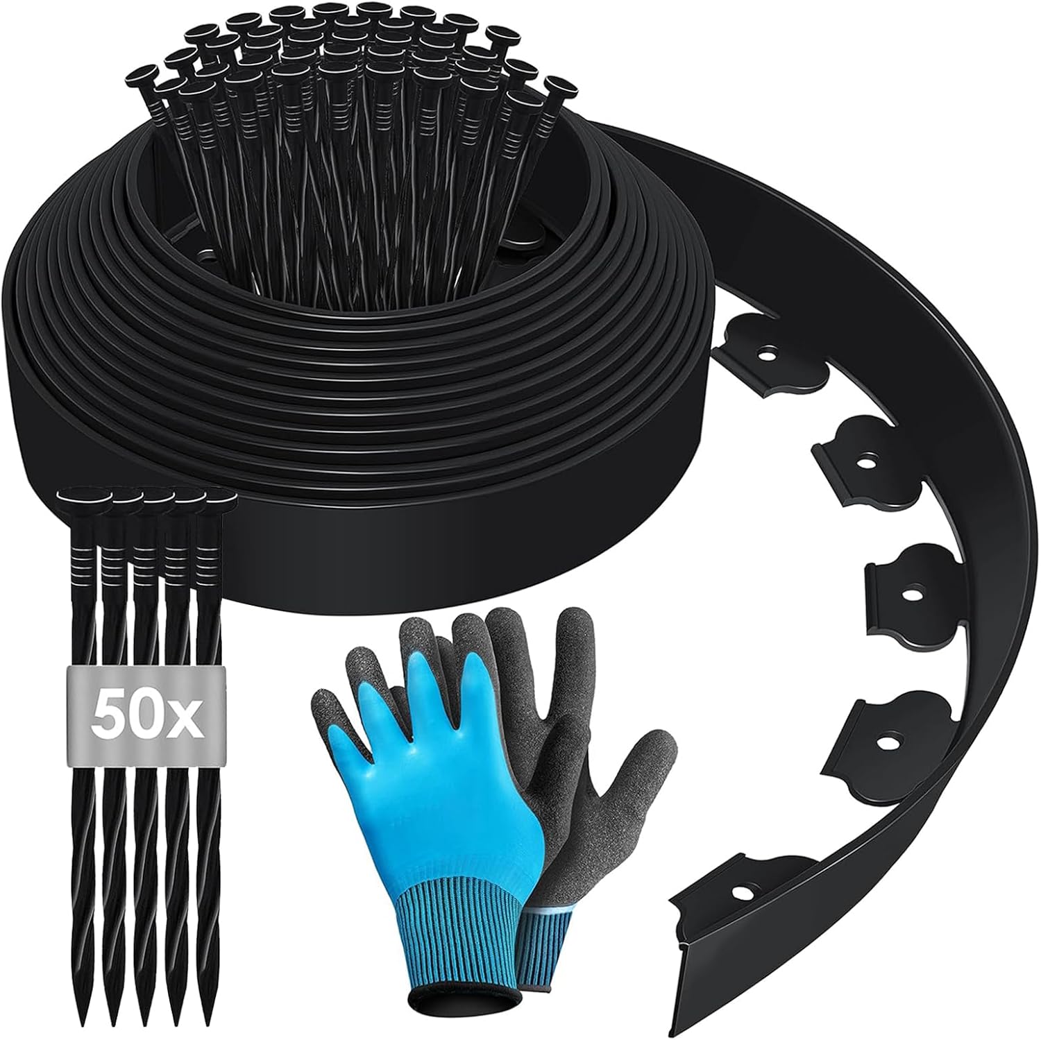 Plastic Lawn Border 1.97"/5cm Tall, 10m Garden Edging for Landscaping with 50pcs Spikes, Garden Edging Border, Flower Bed Edging Borders, Plastic Lawn Edging for Yard,Landscaping, Flower Beds