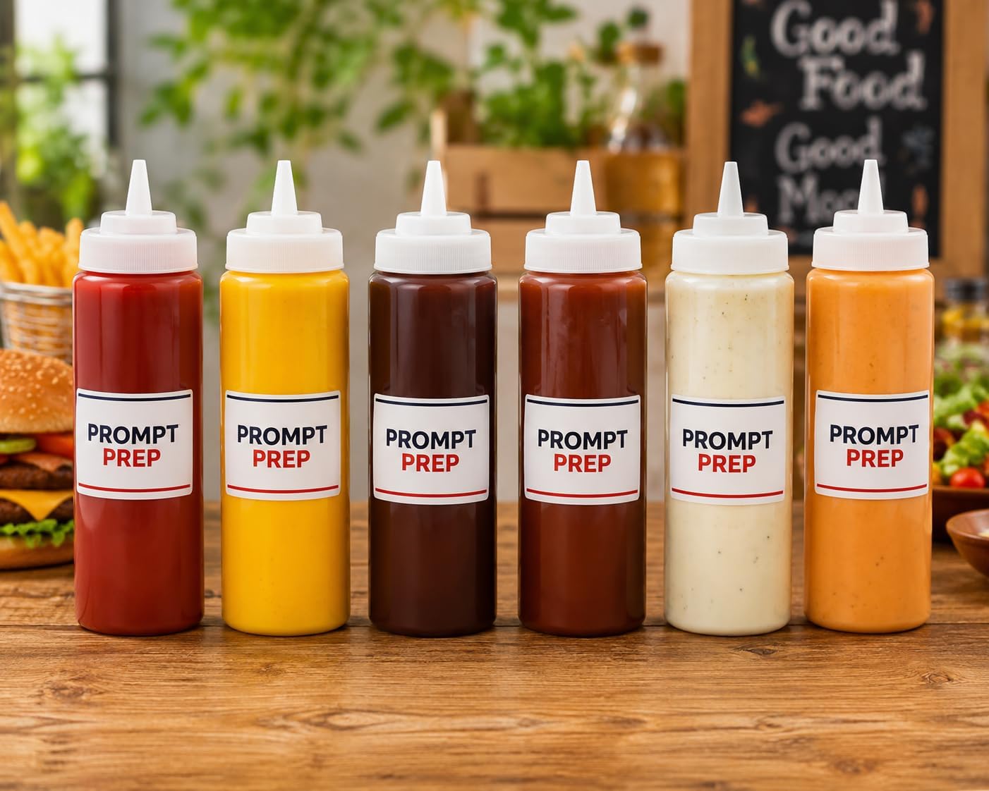 24 oz Squeeze Bottles (710 ml), Food Grade Condiment Bottles with Leak-Proof Caps, Refillable Plastic Sauce Bottle for Ketchup, Mustard, Mayo, BBQ, Easy Squeeze (Packaging May Vary)
