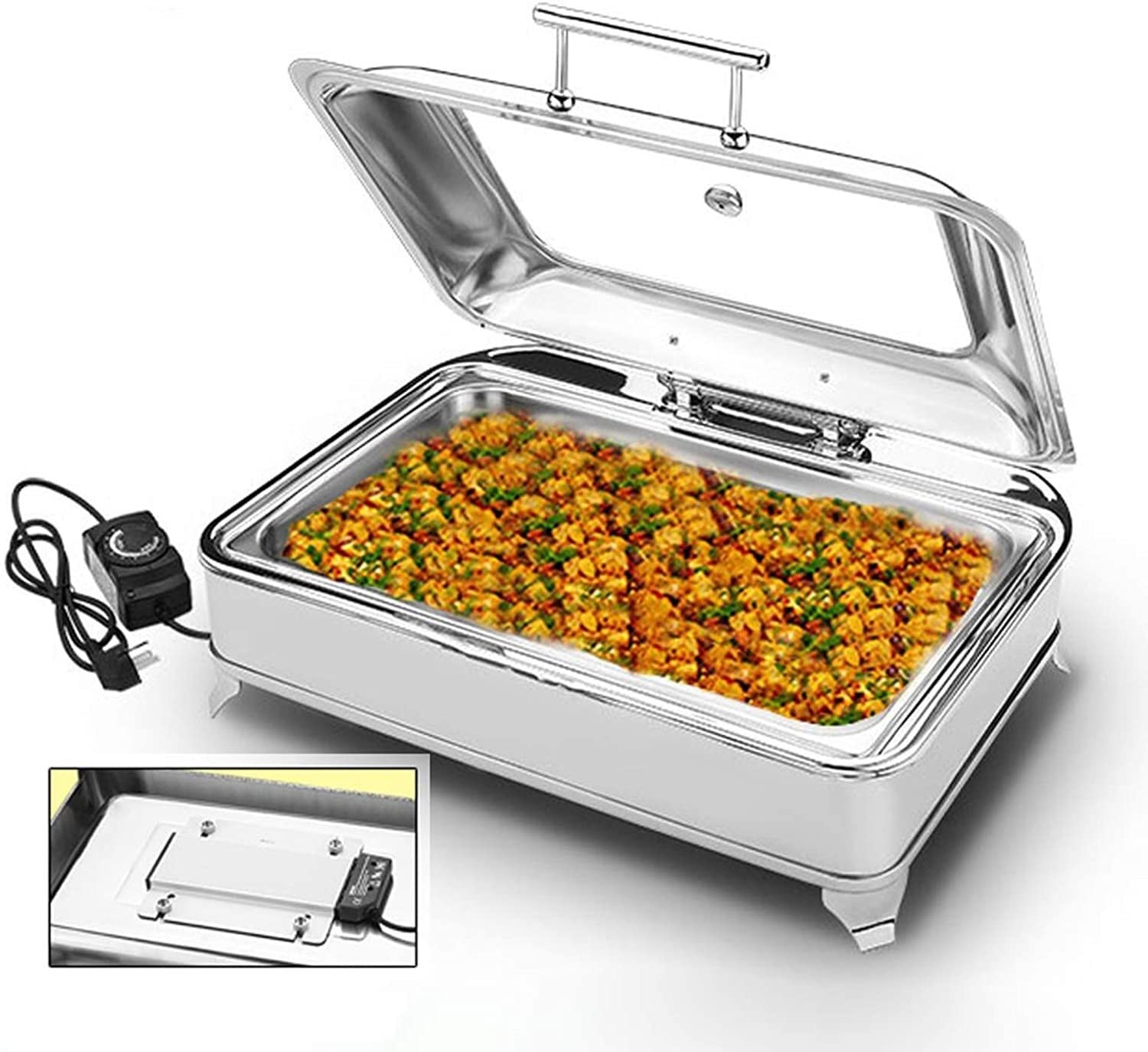 Scaldavivande Elettrico per Buffet, Ideale per Feste e Buffet. Scaldavivande Elettrico in Acciaio Inox con Vassoio riscaldante, 9 Litri, Set da Buffet con scaldaviv,GN 1/1