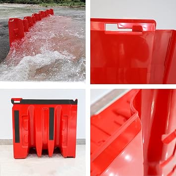 Flood Prevention Barriers, L-Shaped Plastic Flood Gate Mobile Flood Control Retaining Wall,Flood Barriers for Underground Garages, Dams, Highways, Shopping Malls WMEIE (Color : Rojo, Size : 1pcs)