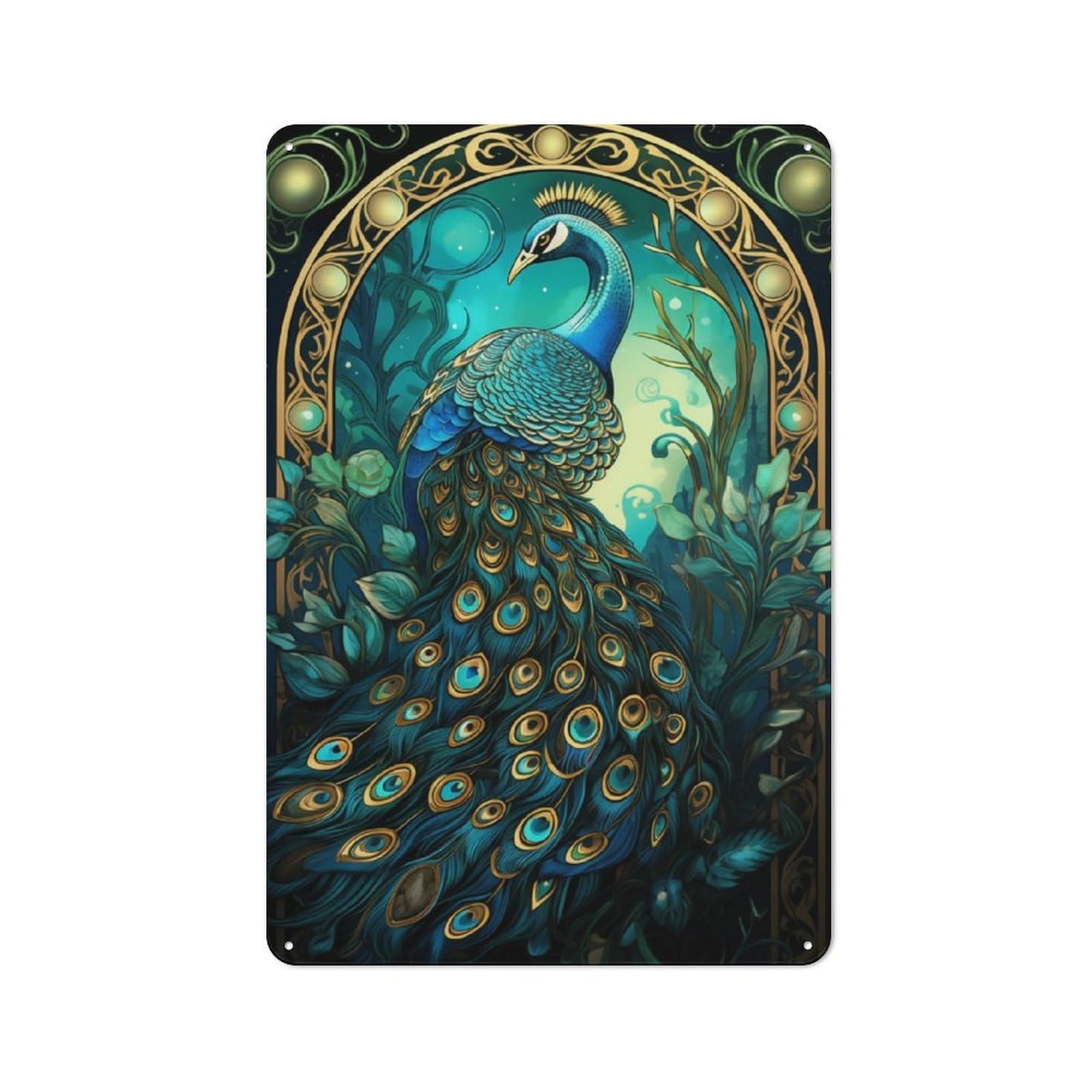 Junmoney Abstract Peacock Kintsugi For Lounge Or Reading Corner, Rustic Tin Sign 30X20cm, For Home Interiors, Feature Walls And Decorative Displays