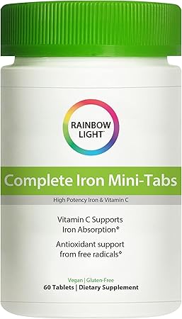 Rainbow Light - Complete Iron Mini-Tabs, Gently Encourages Healthy Iron Levels by Promoting Iron Absorption with Ferractiv Iron, Vitamin C and Ginger, Vegan, Gluten-Free, Non-Constipating, 60 Tablets Rainbow Light - Complete Iron Mini-Tabs, Gently Encourages Healthy Iron Levels by Promoting Iron Absorption with Ferractiv Iron, Vitamin C and Ginger, Vegan, Gluten-Free, Non-Constipating, 60 Tablets