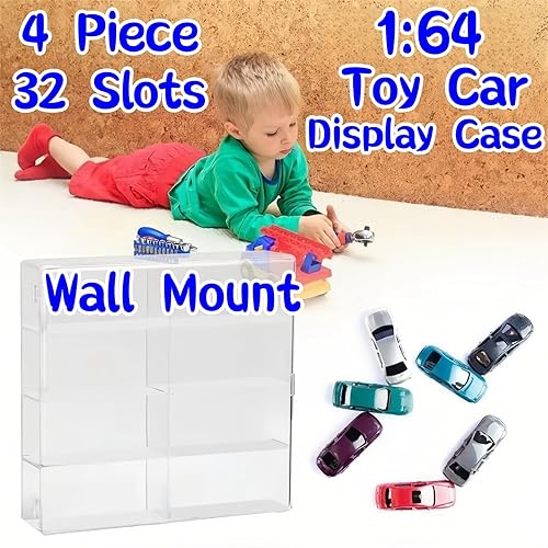 Miniatura 3 de Hot Wheels - Estuche de exhibición de montaje en pared, almacenamiento de pared de coche de juguete 164, organizador de coche de 4 piezas, 32