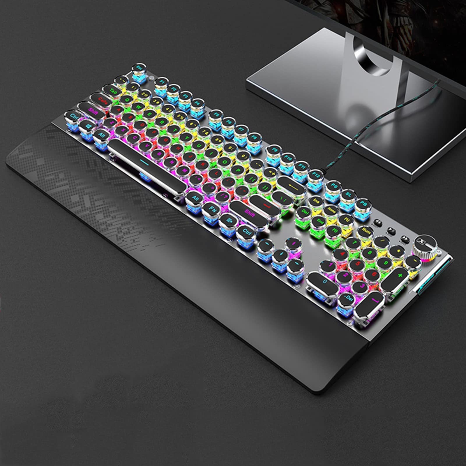 ADMLZQQ Mechaniczna klawiatura gamingowa, niebieskie przełączniki 105 klawiszy antyghostingowe z dynamicznym podświetleniem LED 34, ergonomiczna mechaniczna klawiatura do gier, przewodowa USB do