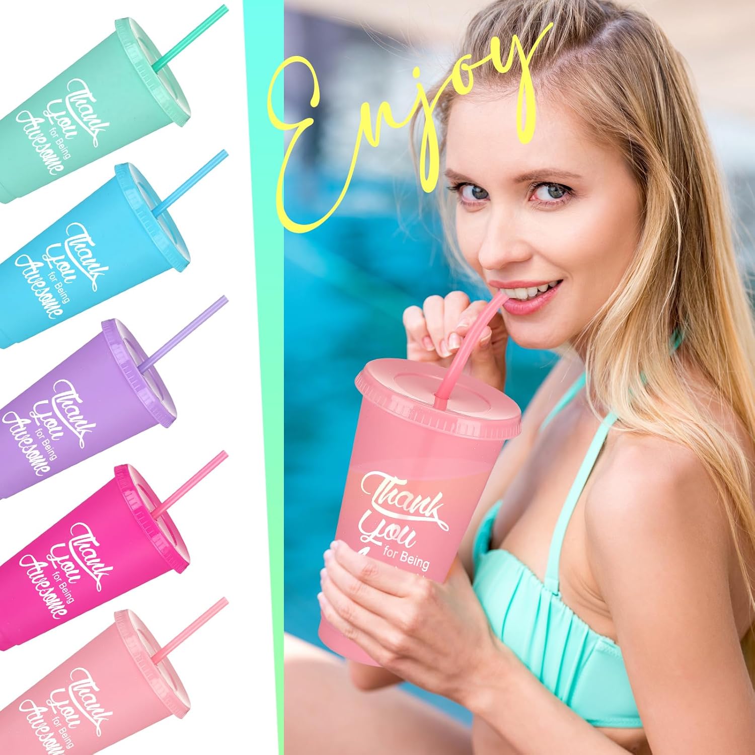 Sieral 36 Pcs Bulk Employee Appreciation Gifts Plastic Tumbler with Lid and Straw 24 oz Thank You Cups Reusable Travel Mug Inspirational Gifts for Coworker Teacher Staff Volunteer (Awesome) - Image 3