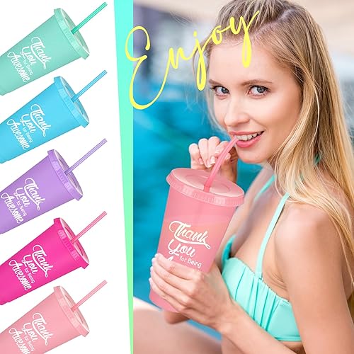 Miniatura 3 de Sieral 36 vasos de plástico a granel con tapa y popote de 24 onzas, tazas de agradecimiento reutilizables, regalos inspiradores para Navidad,