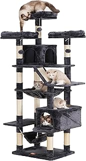 Heybly Cat Tree 73 inches XXL Large Cat Tower for Indoor Cats,Multi-Level Cat Furniture Condo for Large Cats with Padded Plush Perch, Cozy Basket and Scratching Posts Smoky Gray HCT030G