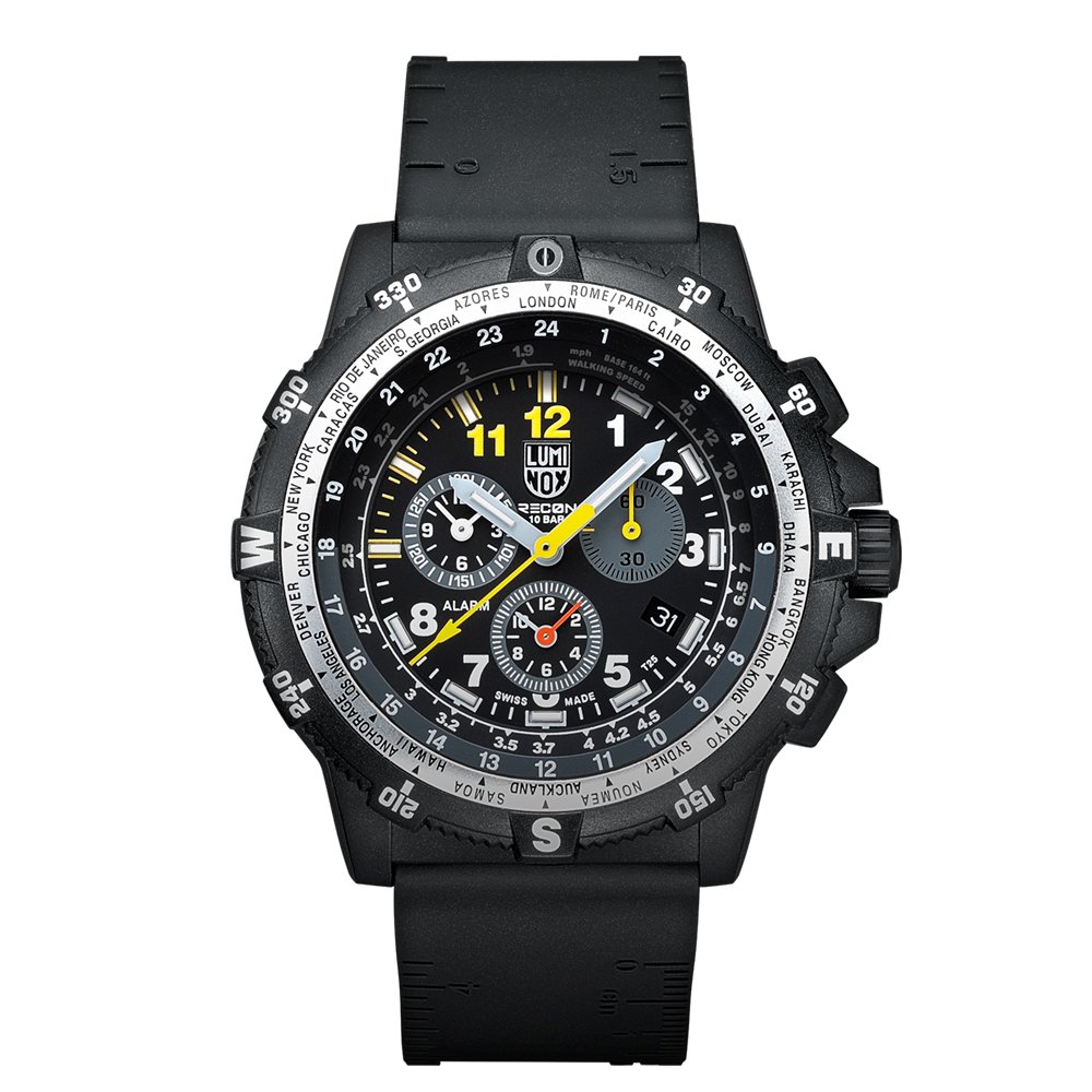 Luminox RECON Leader Chronograph Alarm - set with extra strap - kilometer scale Men's Quartz watch with Black dial featuring LLT Luminox light Technology 48 millimeters Carbon Compound case and Black PU Strap XL.8842.MI.SET