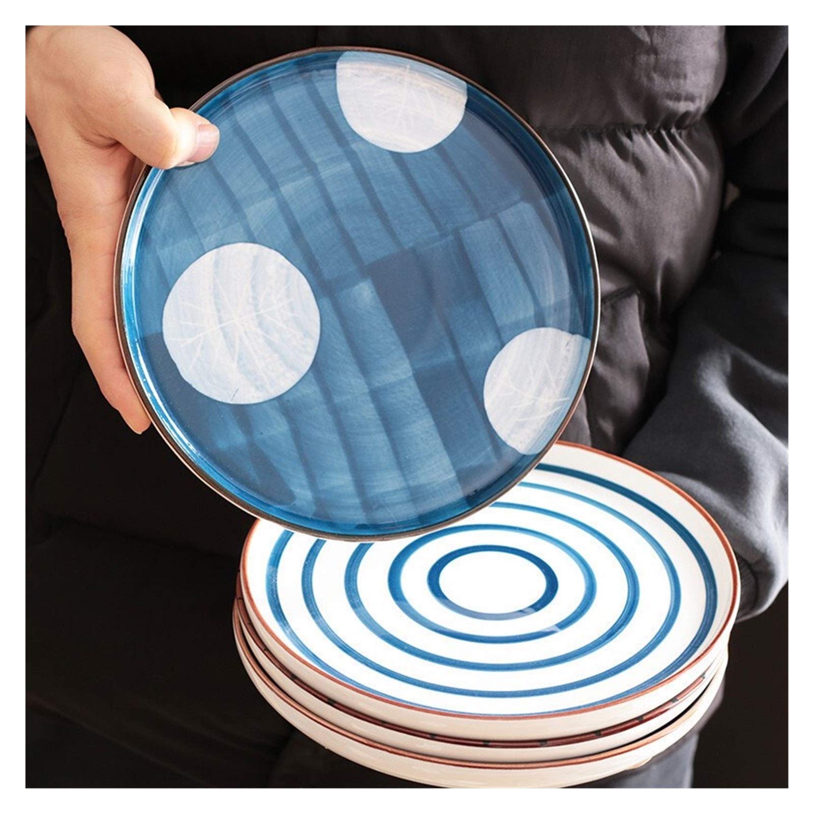 Set 4 Piatti In Ceramica Giapponese – Motivo Onde Blu – 7 Pollici – Adatti A Microonde - 3
