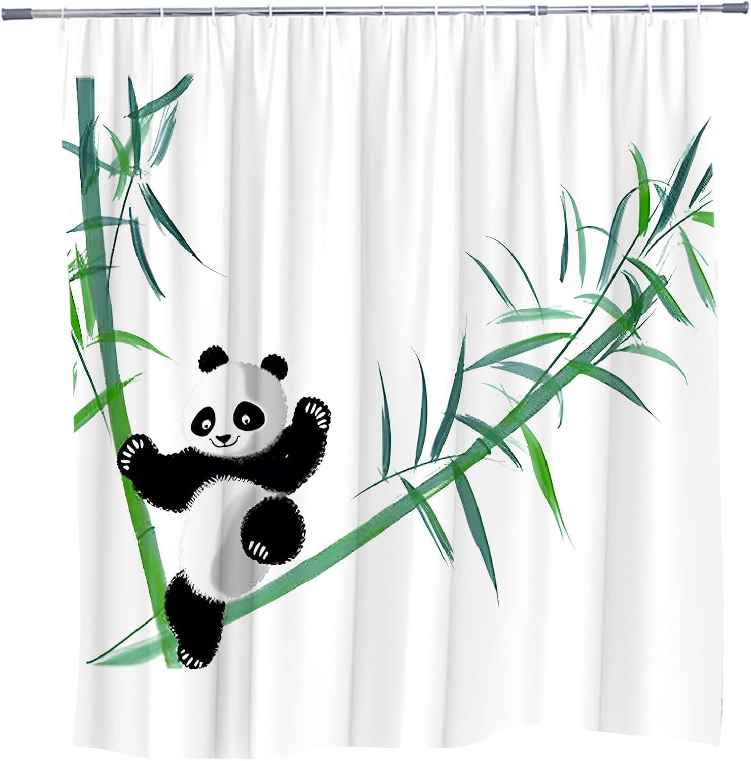 Panda Shower Curtain Cartoon Funny Bamboo Wildlife Forest Cute Watercolour Creative Bathroom Decoration Polyester Waterproof with Hooks 108 x 70 in