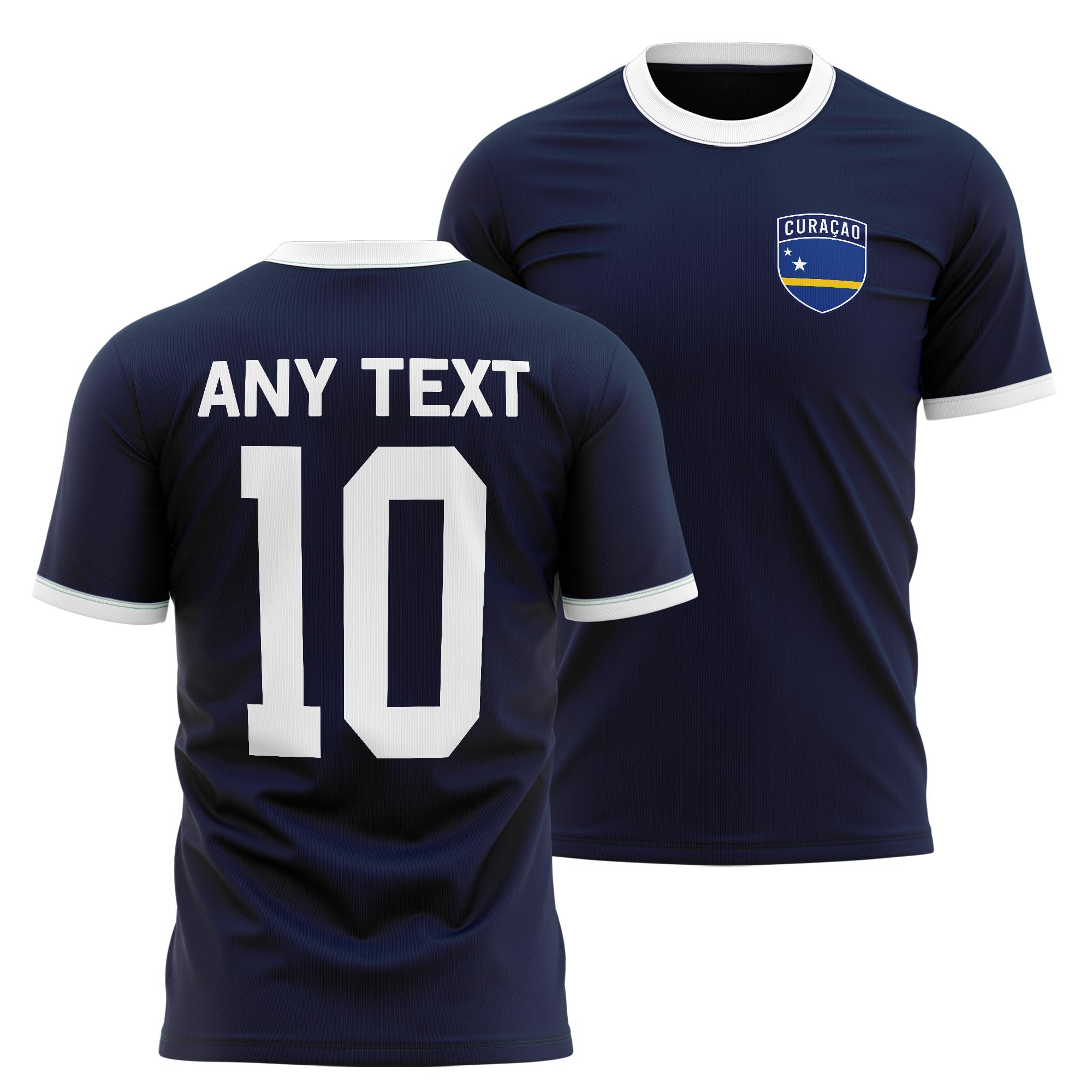 Curacao Mens Ringer T Shirt - Curacao Badge Custom Name Number Tee - Football Supporter Fan Top, M, Navy/White