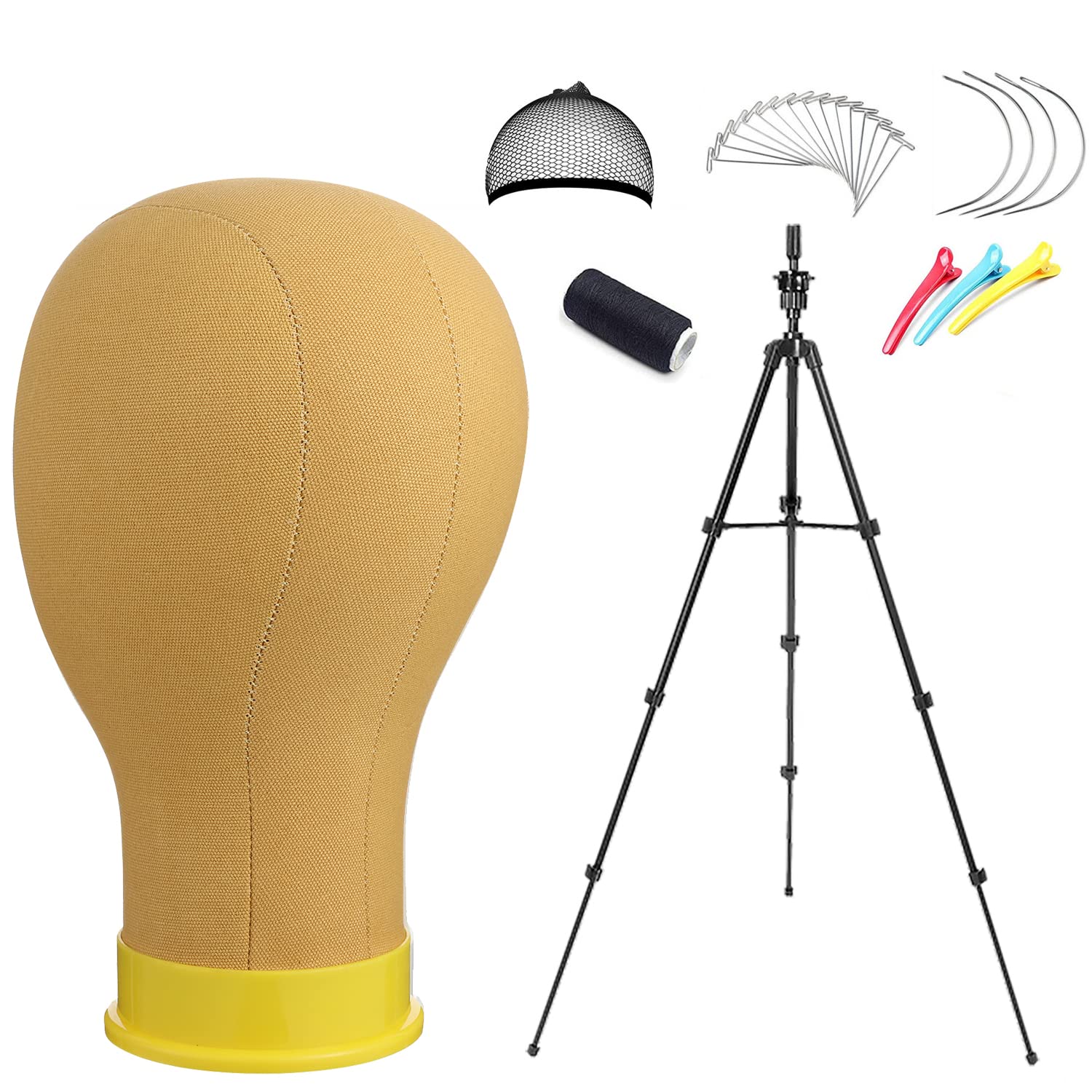22inch Wig Head,55Inch Mannequin Head Tripod Stand, wig stand tripod with Yellow Canvas Block Head For Wig Making Display.(22inch yellow)…