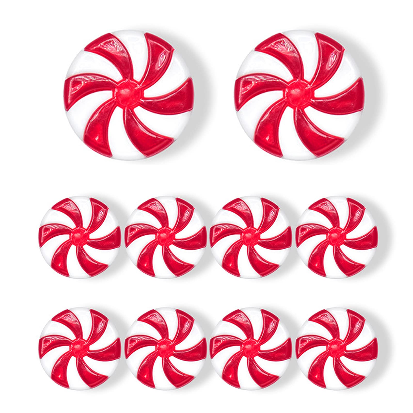TOPWAYS Christmas Candy Decor, 3.4 cm Plastic Candies Christmas Tree Hanging Ornament for Xmas Tree Decorations DIY Crafts Supplies 10Pcs (Red & white)