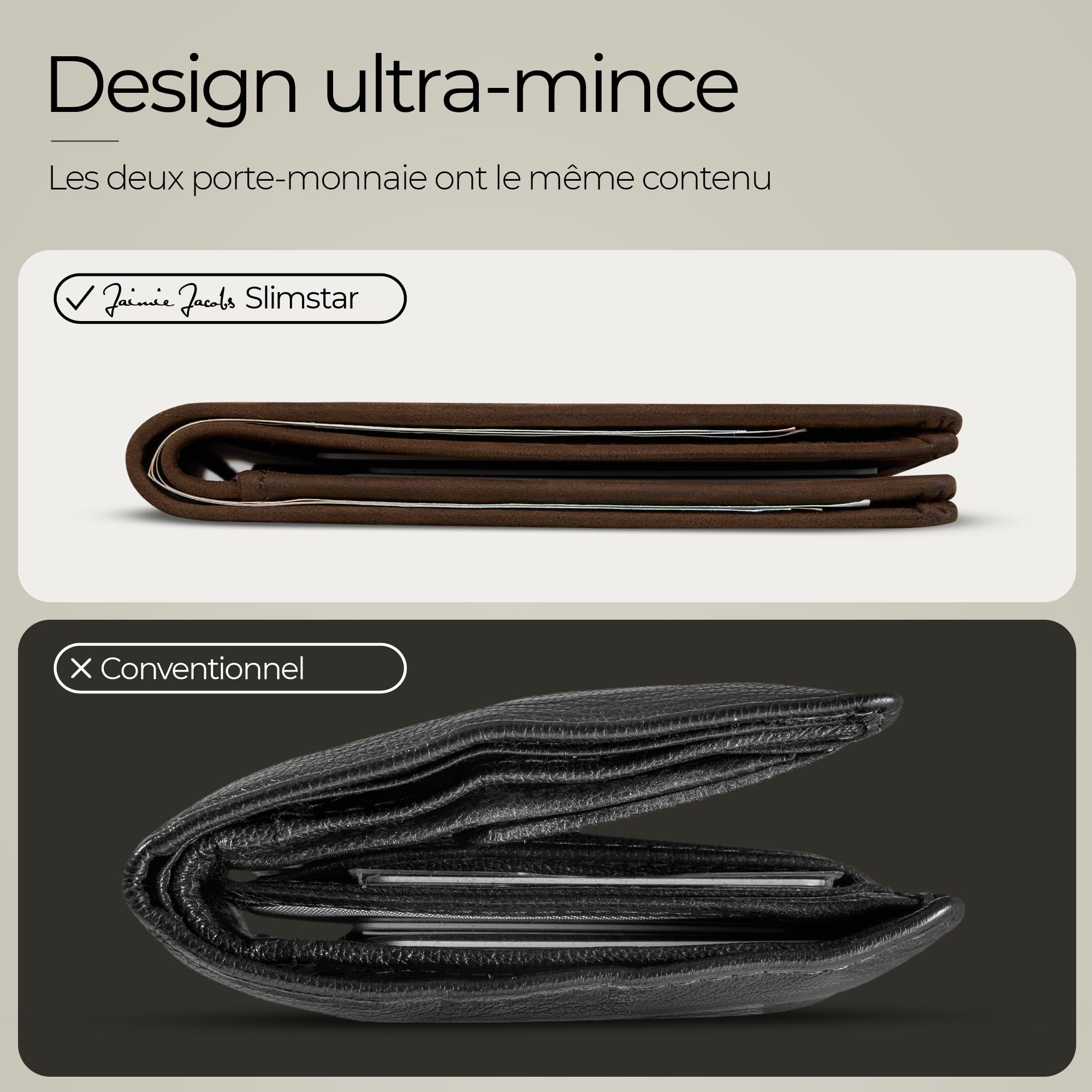 Jaimie Jacobs SLIMSTAR Portefeuille Mince Etui RFID Blocage Homme (Bronzage Sombre)