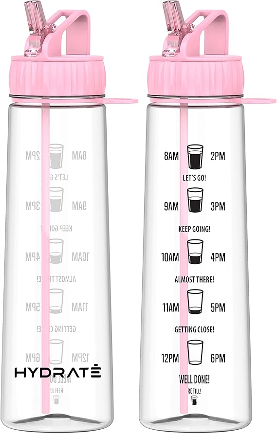 HYDRATE 900ml Water Bottle with Straw and Motivational Time Markings