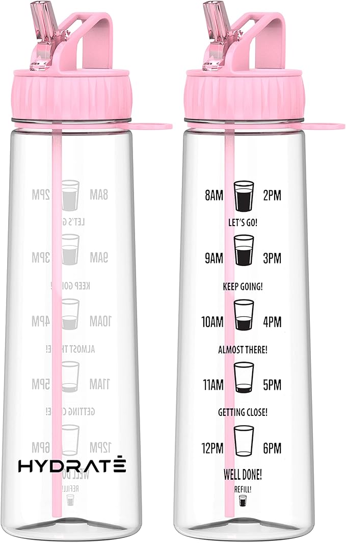 HYDRATE 900ml Water Bottle with Straw and Motivational Time Markings