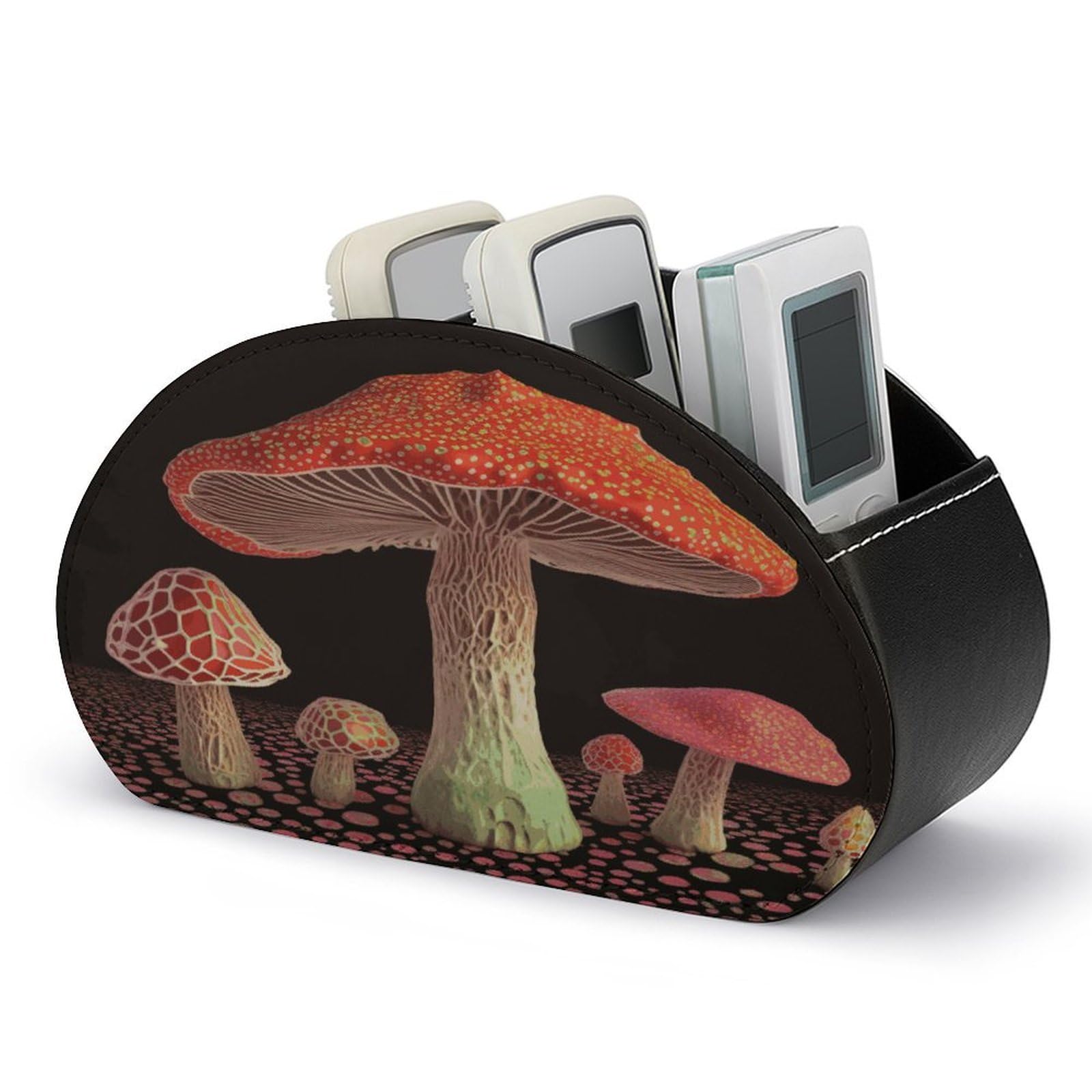 FekiLoot Mushroom Remote Control Holder with 5 Compartments Multi-functional TV Remote Caddy Organizer Leather TV Remote Holder Desktop Organizer Store for Bedside Table Office Desk