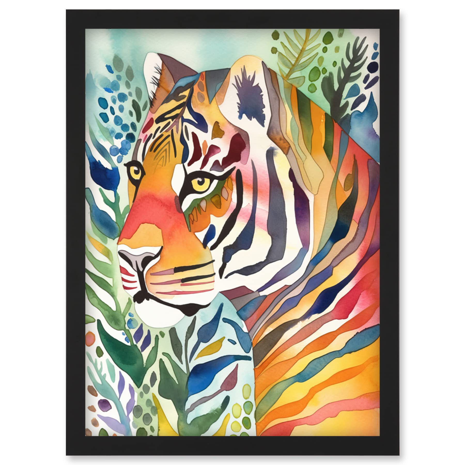 Artery8 The Hidden Tiger Folk Art Artwork Framed Wall Art Print A4