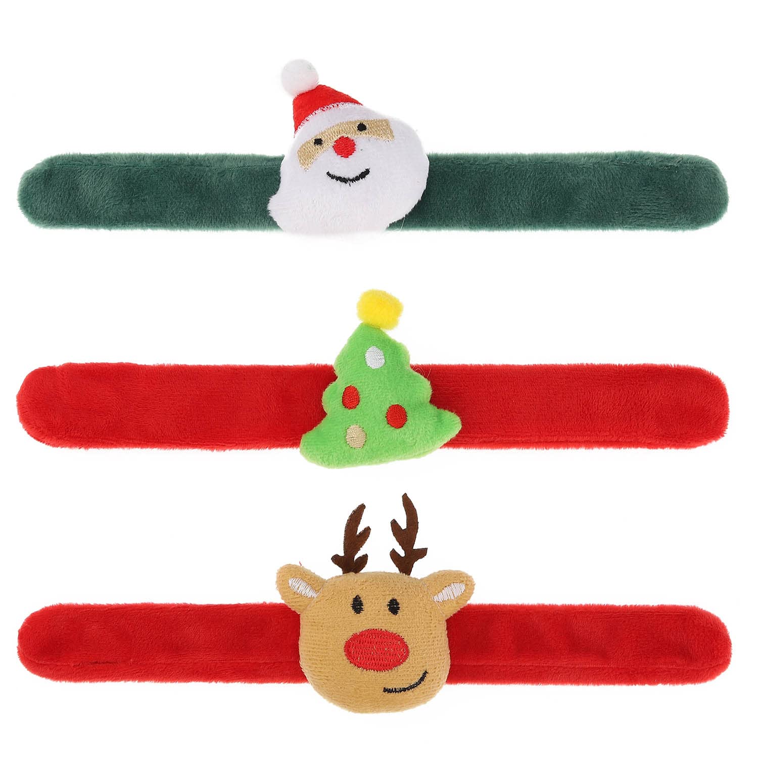 Latious Christmas Slap Bracelets Red Christmas Snap Bracelet Santa Claus Kids' Party Favor Xmas Slap Bands Christmas Tree Reindeer Decorations for Girls and Boys(Pack of 3)