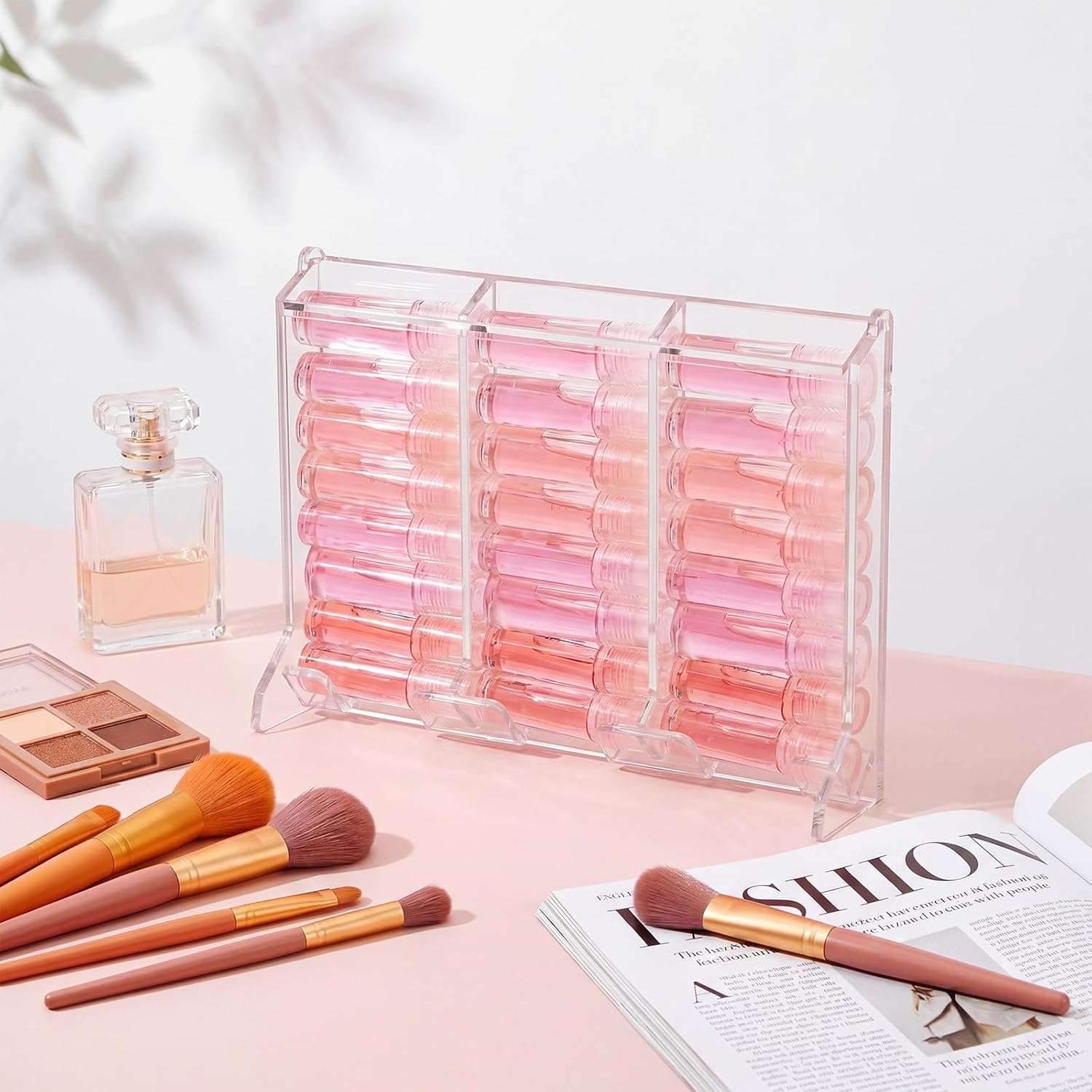 Condition photo showing New/Like New for weysat 1 pc lip balm display clear acrylic automatic dispenser lip balm holder organizer for lipsticks & glosses freestanding countertop storage for retail salon and home use (triple slot) 1 triple slot