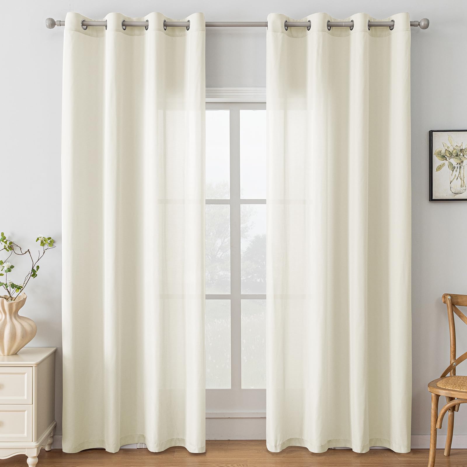 Ystyle Tende per Interni 2 Pezzi 140x245 CM, Tende Camera da Letto Soggiorno, Tende Moderne per Salotto Casa Finestra, Tenda Trasparenti Voile Semi Eleganti con Anelli, Beige