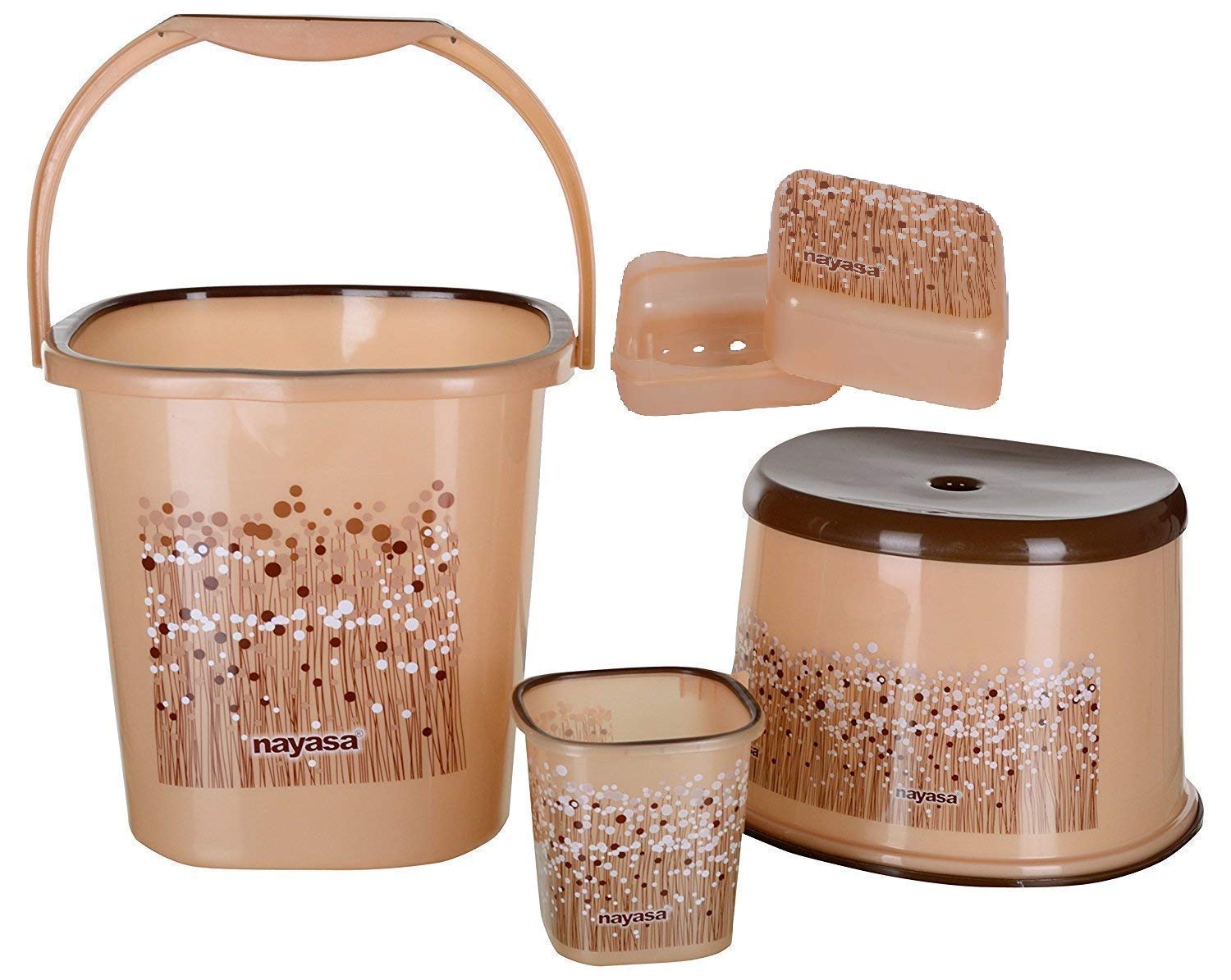 Nayasa Funk Bathroom Set 4-Pieces - Bucket (25 litres) with Mug (1.5 litres), Stool & Soap Case, Brown | Bathroom Accessory Set(Plastic) (B07VT3WHK7) Amazon Price History, Amazon Price Tracker