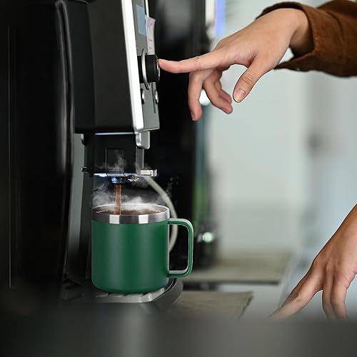 Miniatura 57 de VEGOND Taza de café aislada de 14 onzas con asa, taza de café de viaje de acero inoxidable con tapa, taza de café de metal al vacío de doble pared