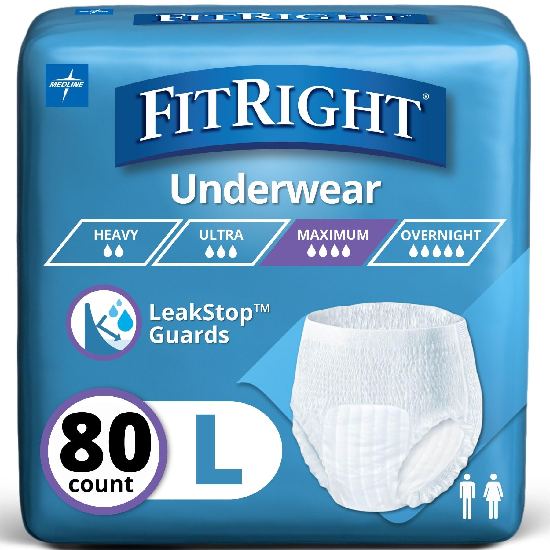 FitRight Super Adult Incontinence Underwear, Maximum Absorbency, Large, 40"-56", 4 Packs of 20 (80 Total)