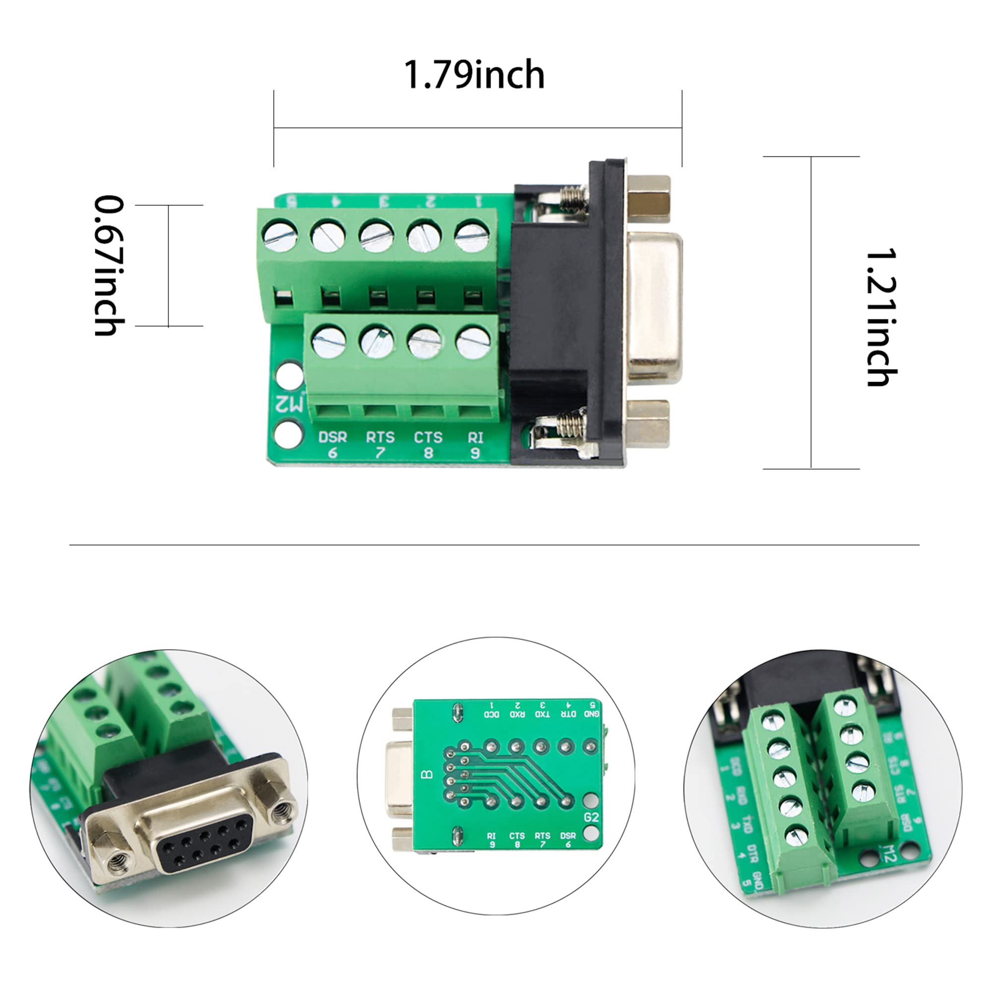 9 Pin Connector DB9 Female Breakout Board – Solderless RS232 To ...