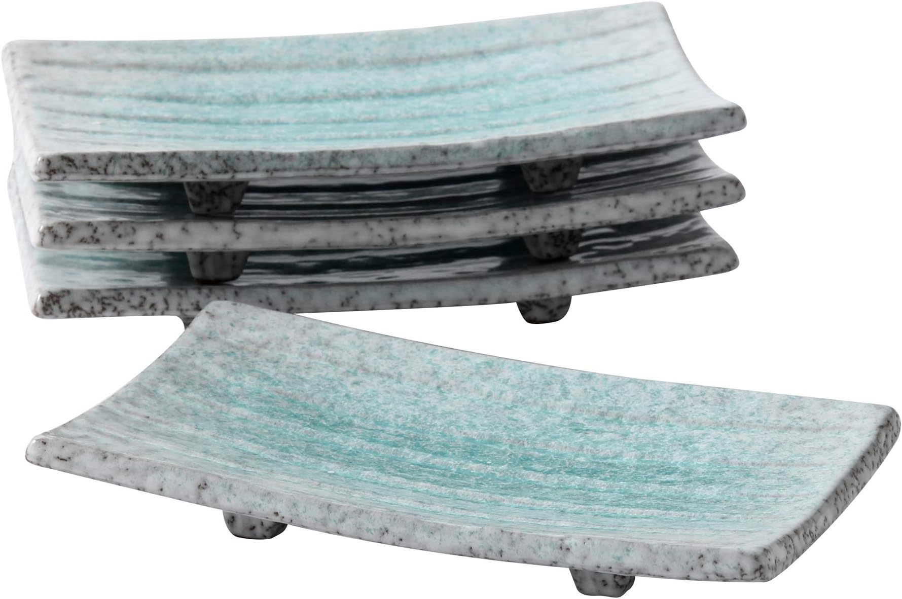 Uaral Sushi Plate Japanese Plates 8.5 inch Ceramic Sashimi Plate,4 Piece Rectangle Sushi Dishes(Light Blue)