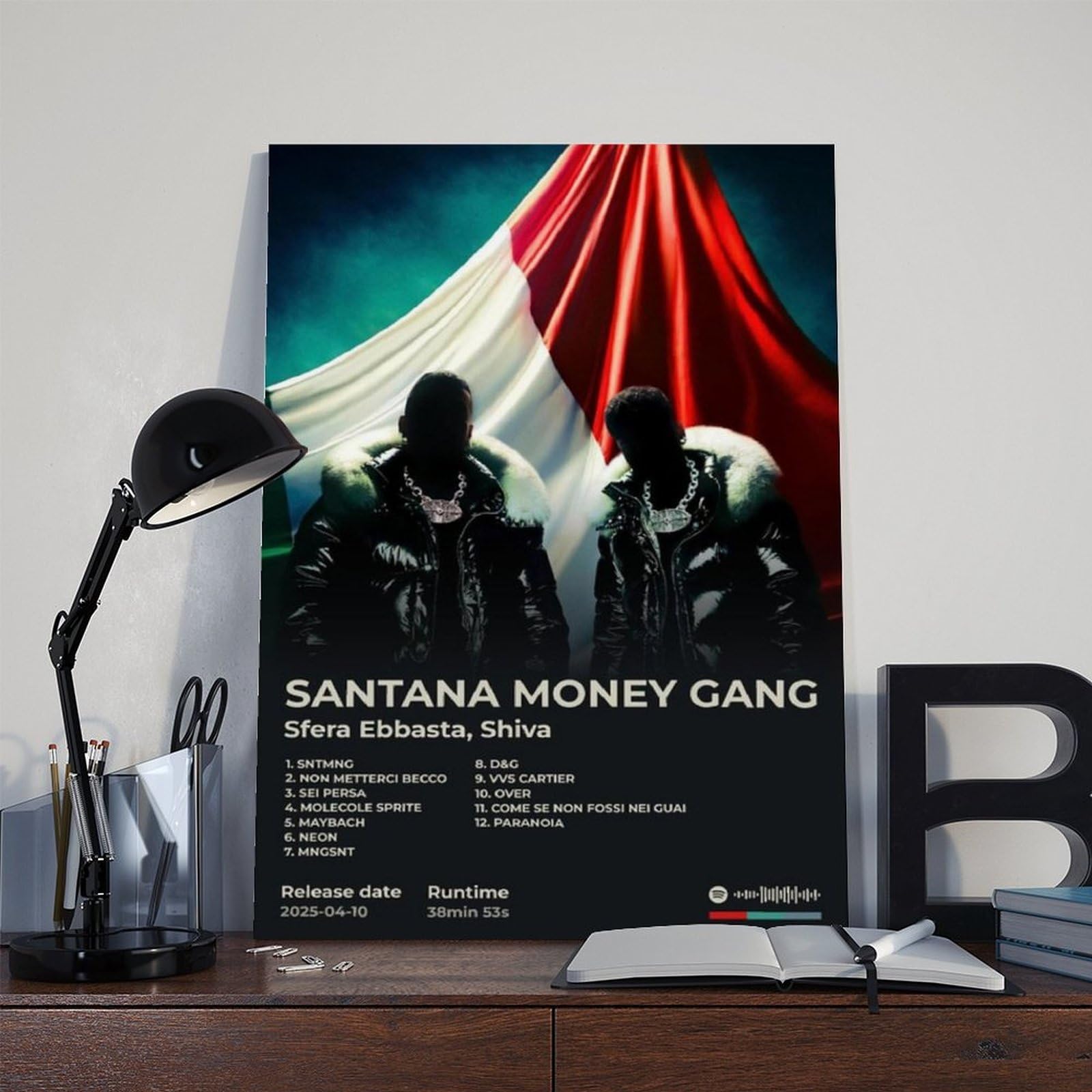 PJEYGF Poster su tela con copertina di album musicale Hip Hop Santana Money Gang, decorazione per la casa, idea regalo