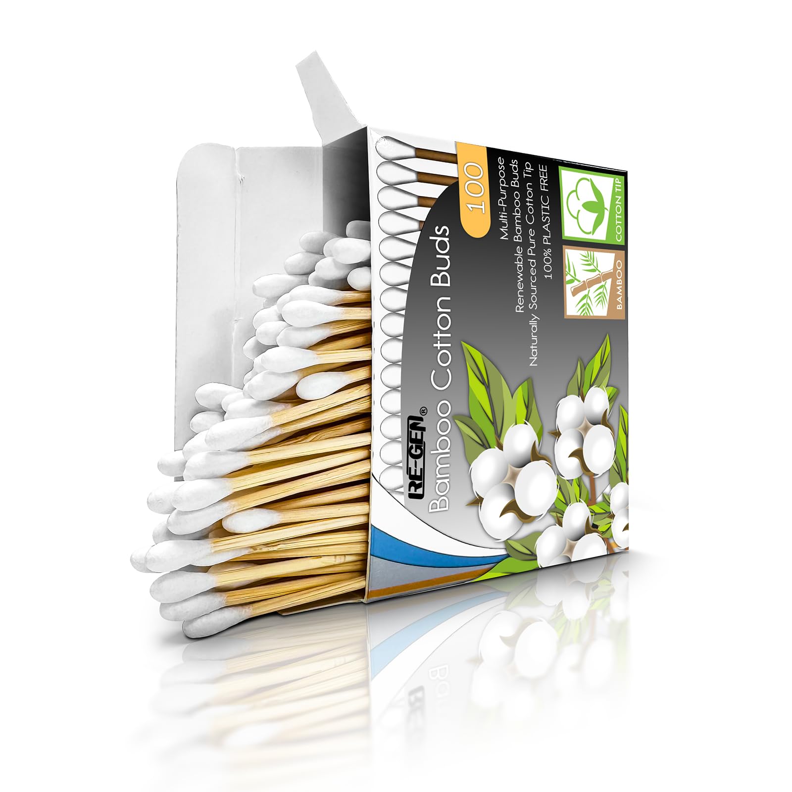RE-GEN Bamboo Cotton Buds 800 Pack (8x 100pc Box), White - Image 4