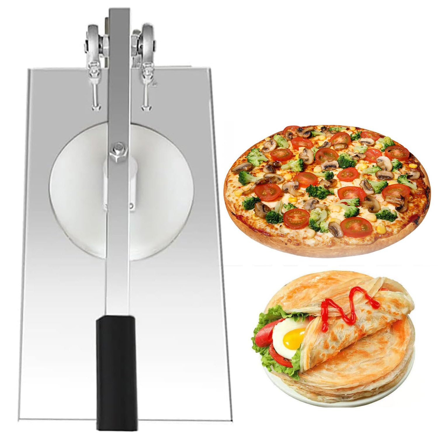 HTDRE Manual Pizza Dough Press Machine, Stainless Steel Commercial Dough Sheeter, Adjustable Extension Arm Angle, Non-Stick Pressure Plate, For Pizza and Dough Preparation