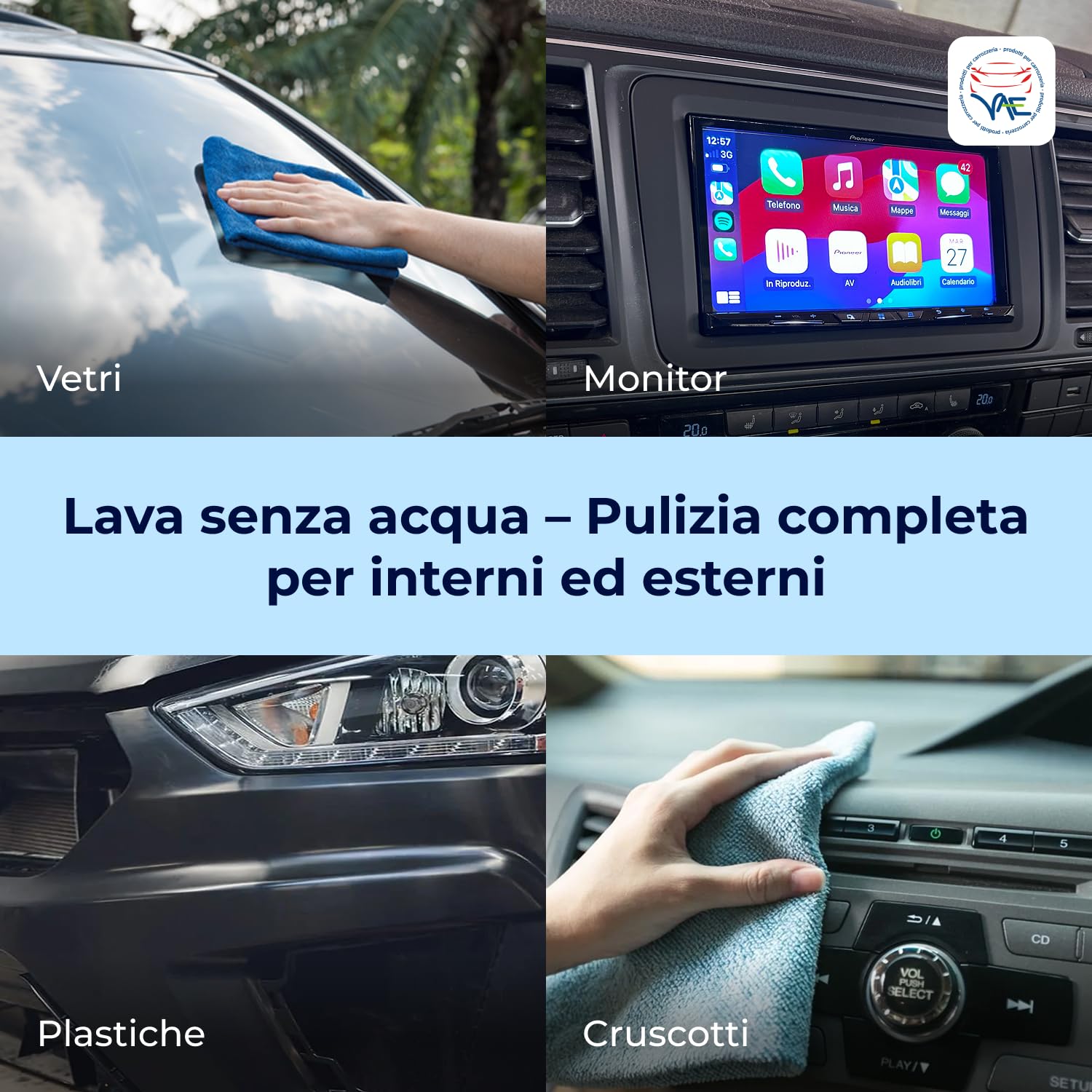 VAEBRILL Quick Detailer, Pulitore Universale Auto Tanica 5 L + Flacone 500 ml e 2 Panni in Microfibra, Lava Senza Acqua, Detergente Antistatico per Cruscotti, Vetri, Plastiche, Formula Professionale